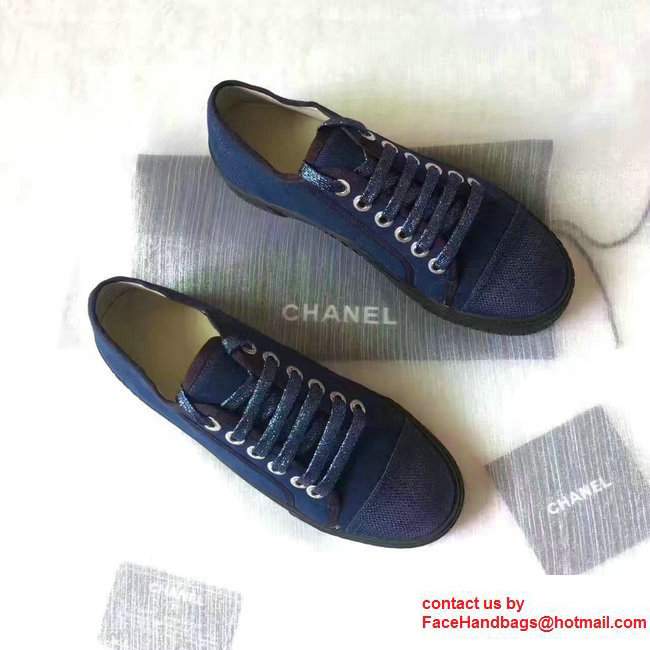 Chanel Lace-ups Tweed  &  Grosgrain 2cm Height-increasing Shoes Dark Blue 2017